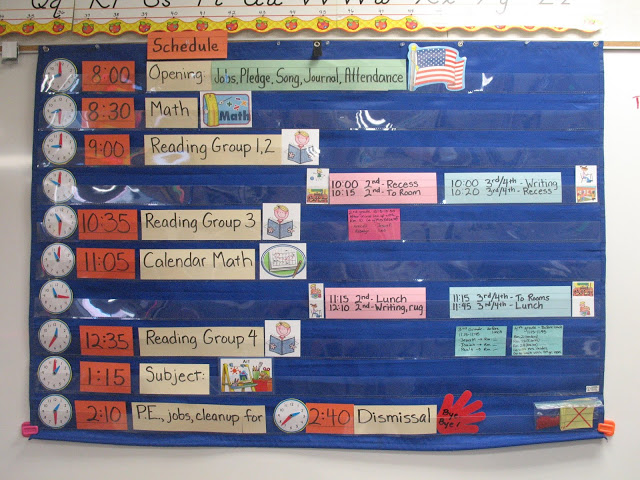 Daily schedule using pocket wall chart.