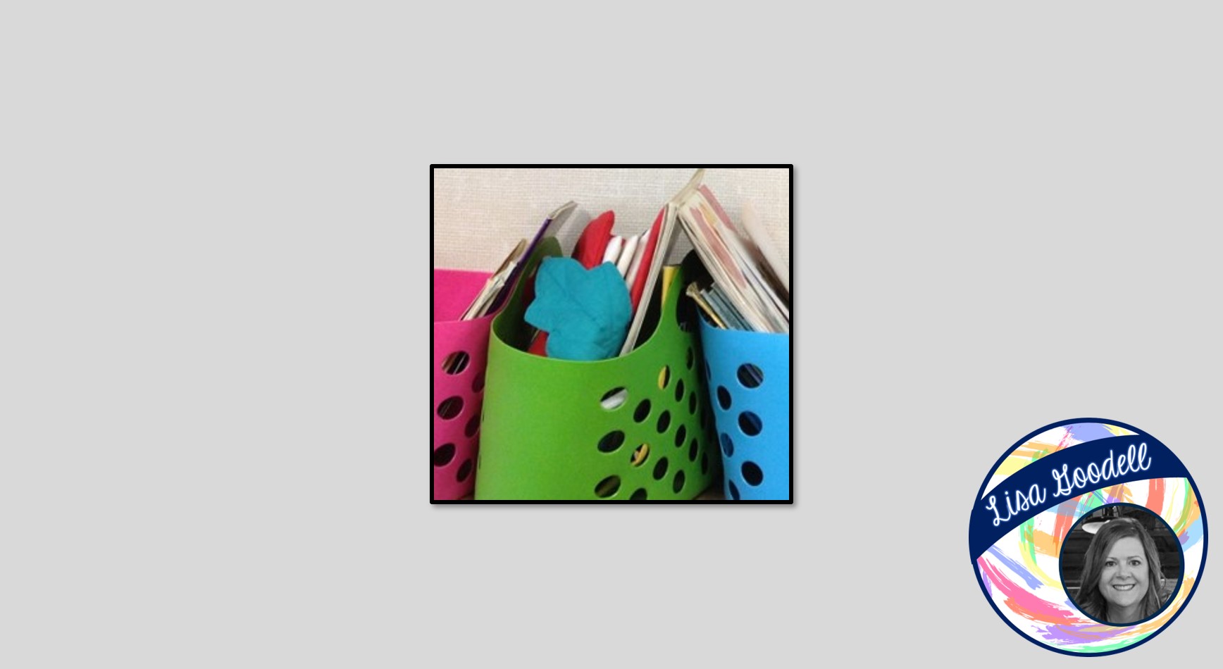 books in colorful baskets