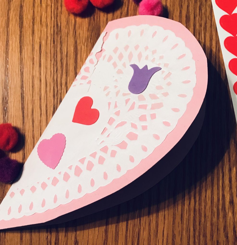 Folded doily Valentine card.