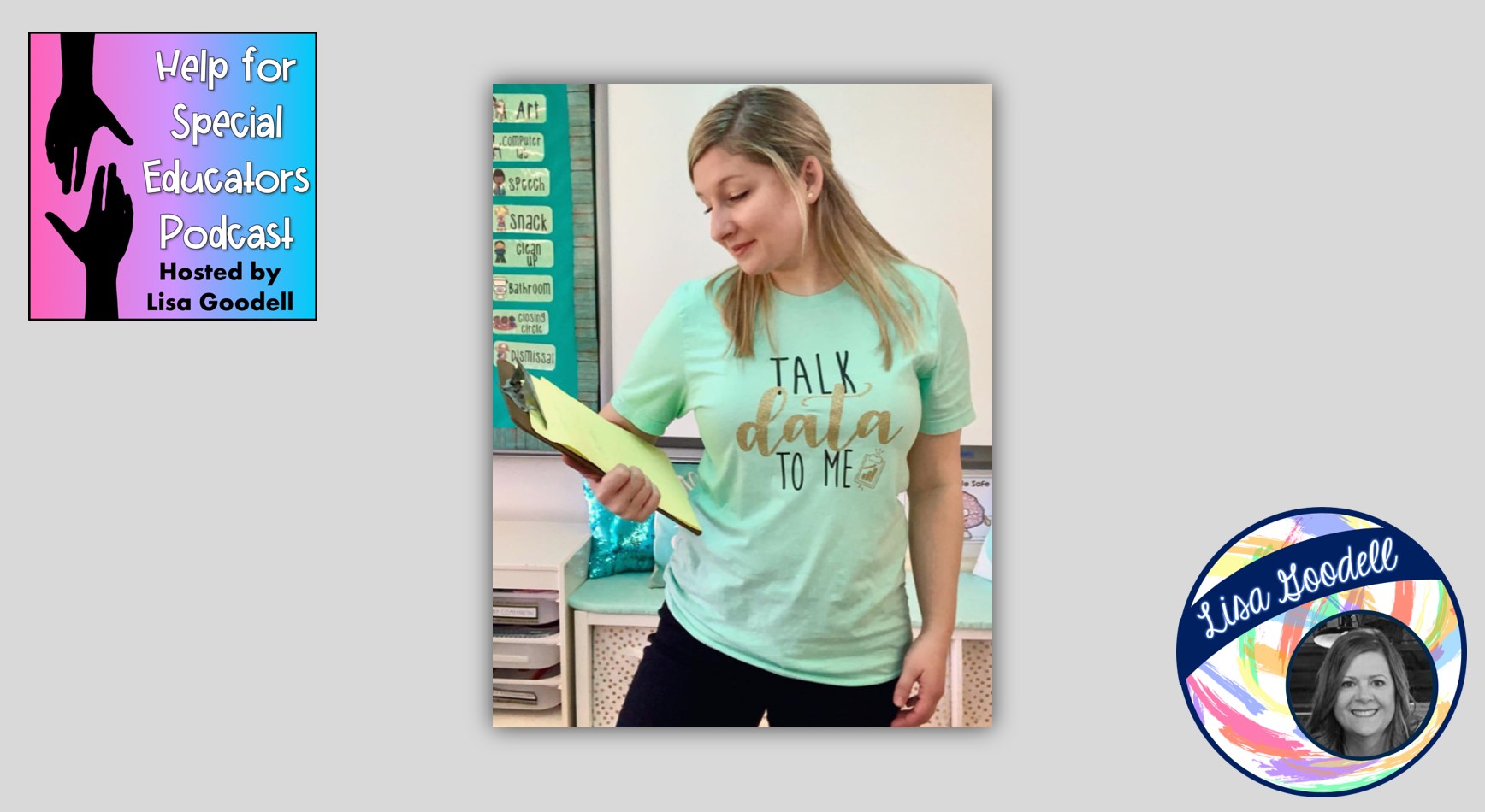 Woman wears a tshirt that says, "Talk data to me."